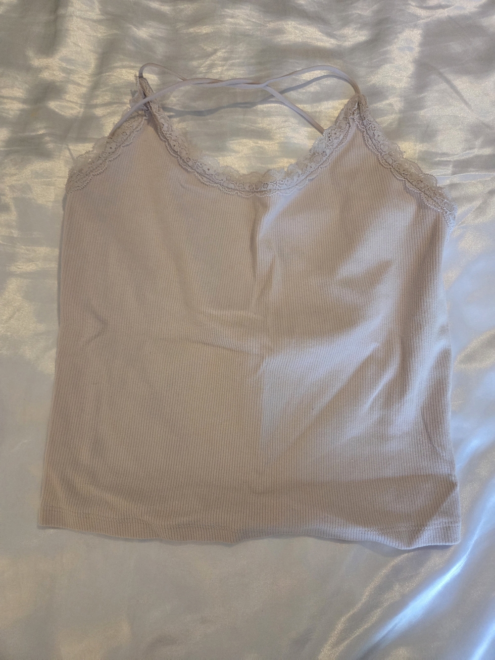 American Eagle Women M Pink Lace Trim Ribbed Cami Strappy Back Y2K Coquette